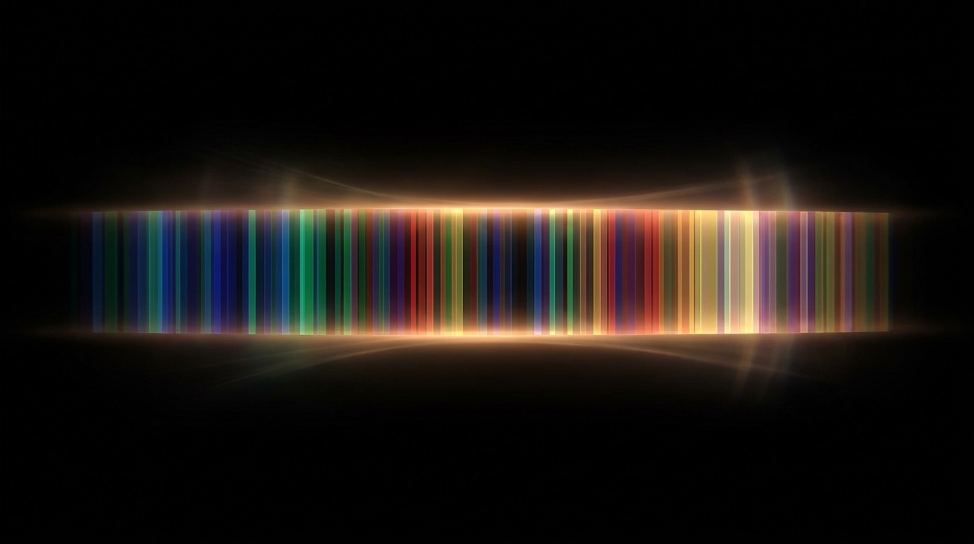 An abstract spectrum of colored glass panels, evoking a movie color barcode